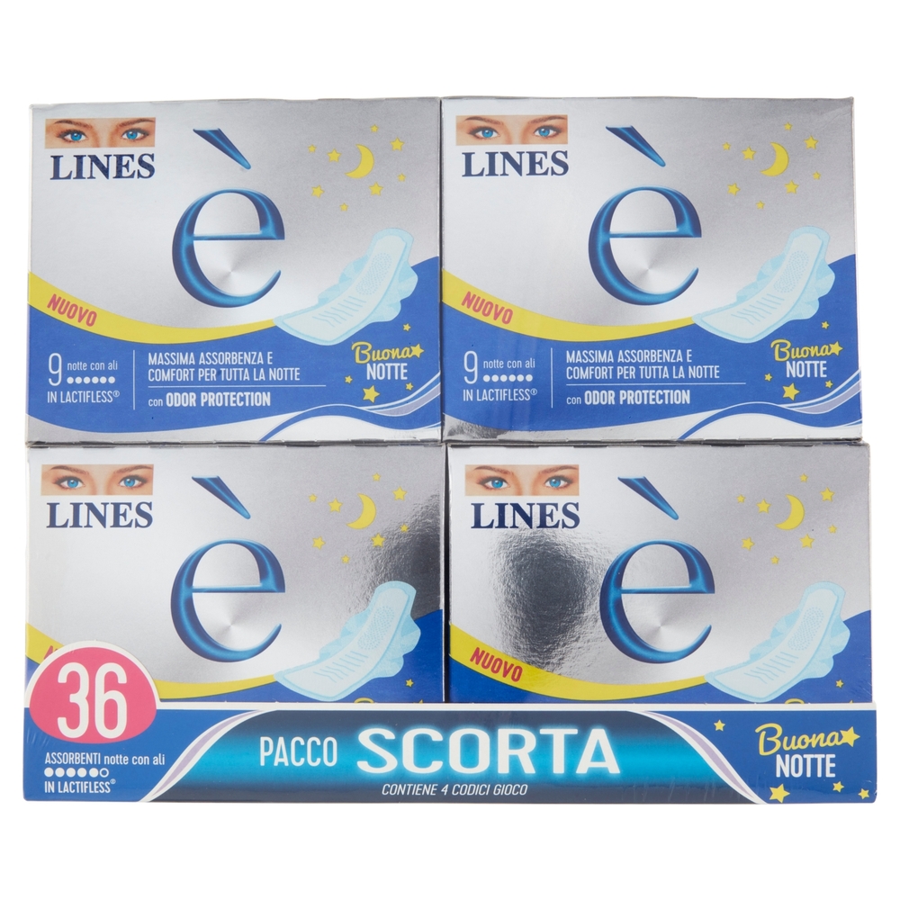 Lines è Assorbenti notte con ali 4 x 9 pz